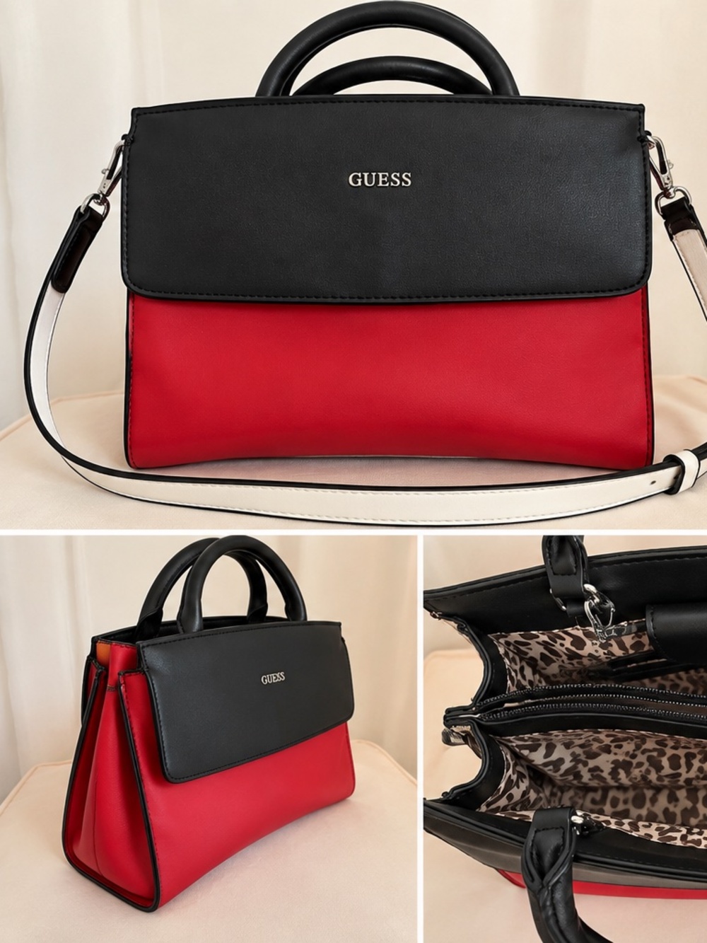 GUESS Red & Black Structured Satchel / Crossbody Bag – Brand New With Tags